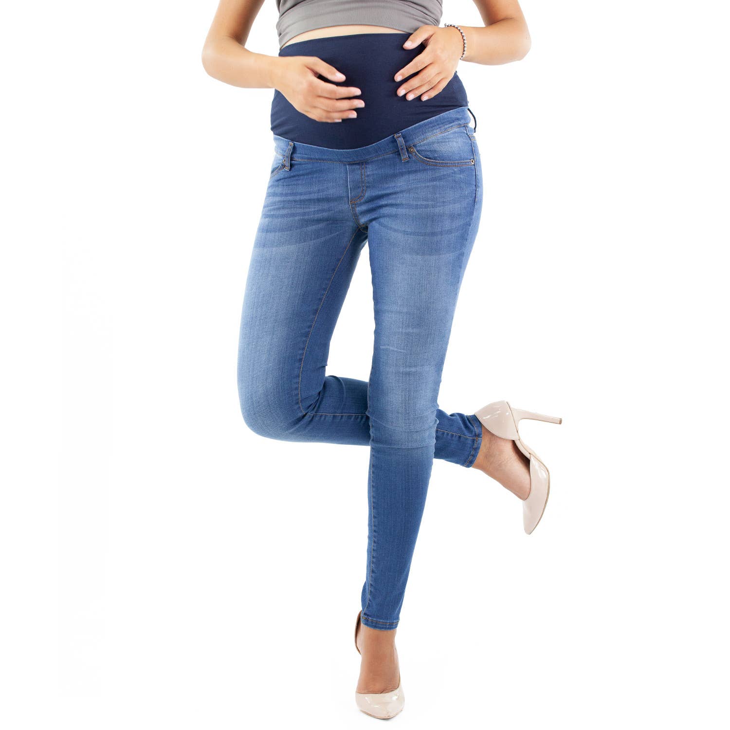 Delux, Umstandsjeans, Slim Fit – Hellblau Mamsy