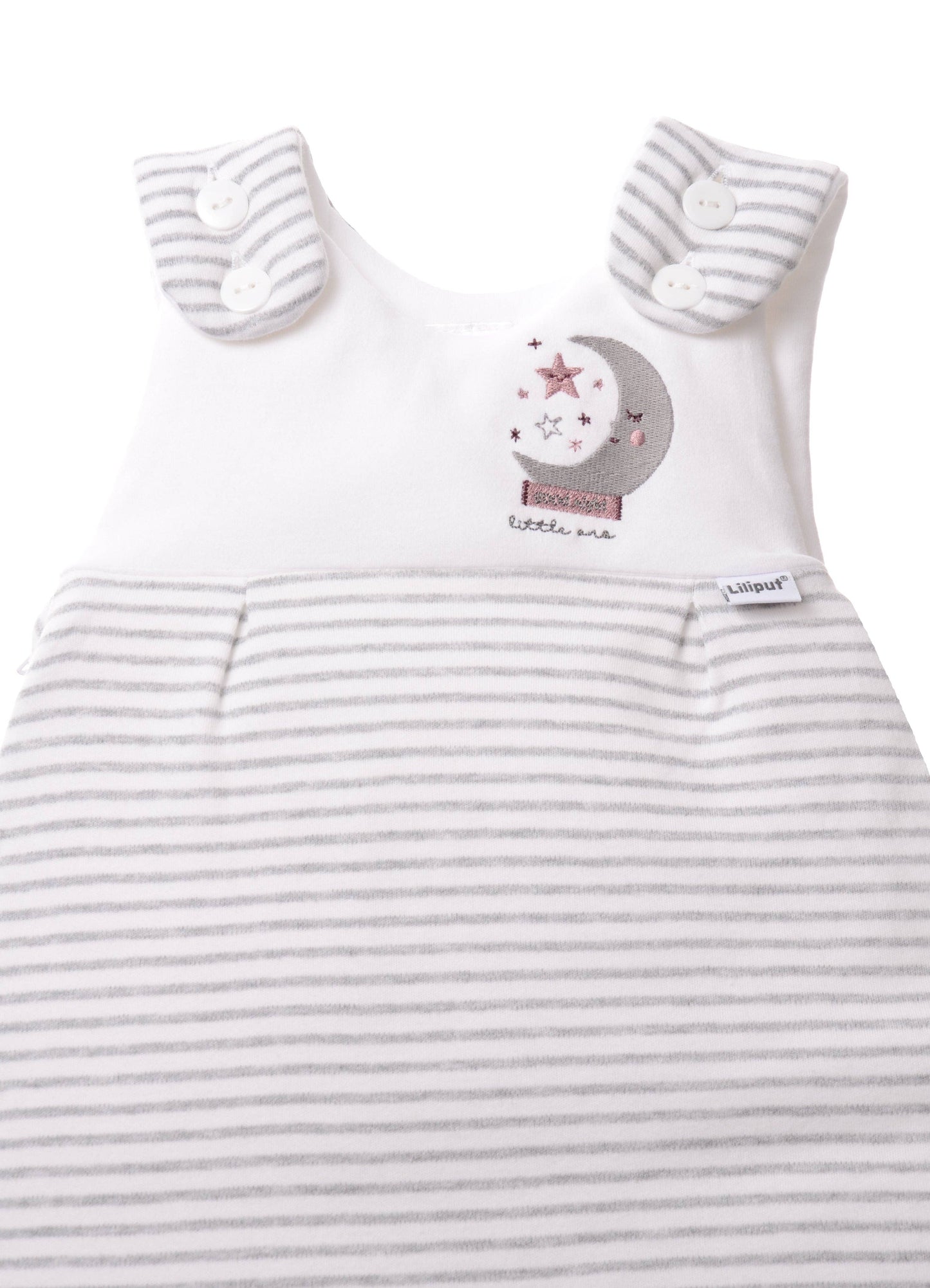 Schlafsack mit grauen Streifen und niedlicher Stickerei Liliput