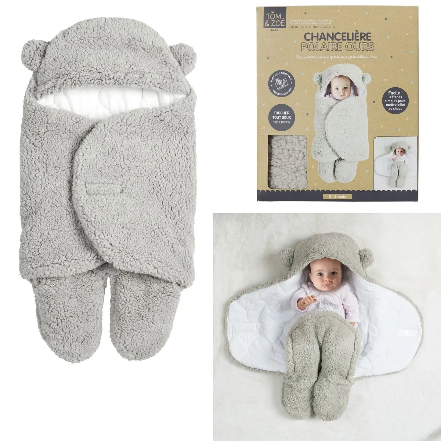 Fleece-Fußsack Bär 0-6 Monate TOM ET ZOE