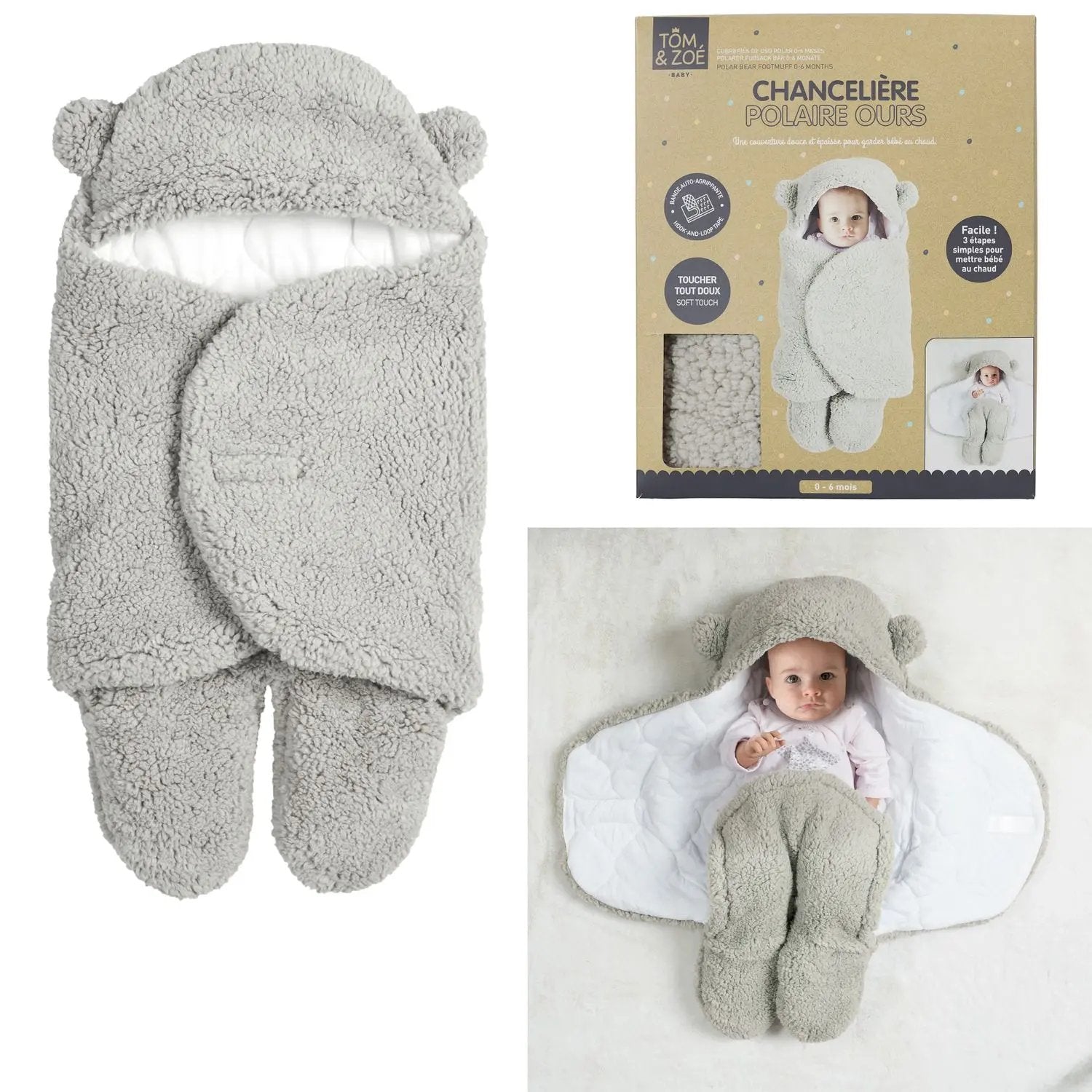 Fleece-Fußsack Bär 0-6 Monate TOM ET ZOE